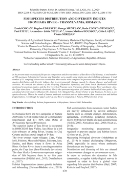 Fish Species Distribution and Diversity Indices from Iara River – Transylvania, Romania