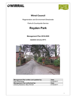 Royden Park Management Plan 2016-2020