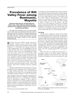 Prevalence of Rift Valley Fever Among Ruminants, Mayotte