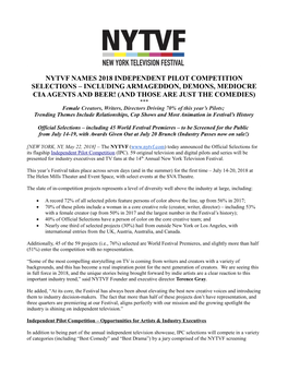 Nytvf Names 2018 Independent Pilot Competition Selections – Including Armageddon, Demons, Mediocre Cia Agents and Beer! (And T