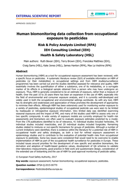 Human Biomonitoring Data Collection from Occupational Exposure to Pesticides