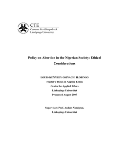 Policy on Abortion in the Nigerian Society: Ethical Considerations