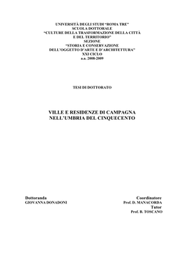 Ville E Residenze Di Campagna Nell'umbria Del Cinquecento
