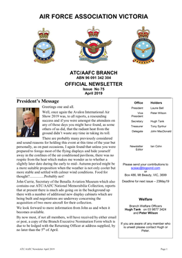 ATC/AAFC Newsletter April 2019 Page 1 President’S Message - Continued