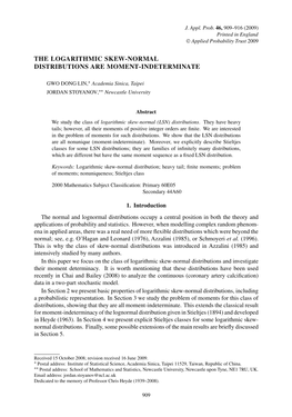 The Logarithmic Skew-Normal Distributions Are Moment-Indeterminate