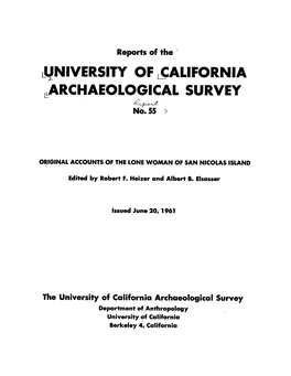 ORIGINAL ACCOUNTS of the LONE WOMAN of SAN NICOLAS ISLAND Edited by Robert F