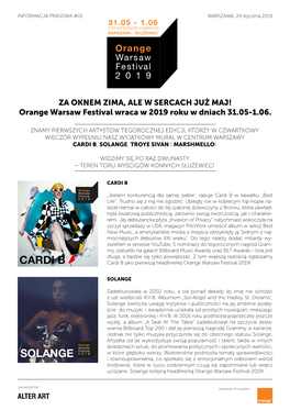 Orange Warsaw Festival Wraca W 2019 Roku W Dniach 31.05-1.06