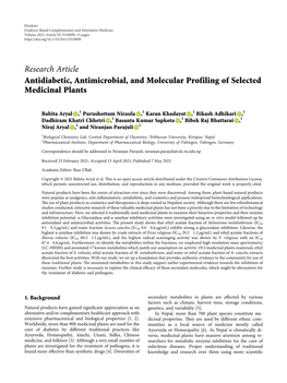 Antidiabetic, Antimicrobial, and Molecular Profiling of Selected Medicinal Plants