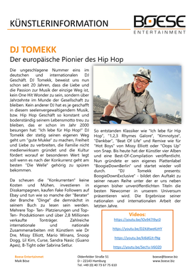 Künstlerinformation Dj Tomekk