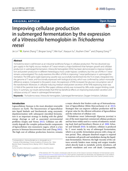 Improving Cellulase Production in Submerged Fermentation by the Expression of a Vitreoscilla Hemoglobin in Trichoderma Reesei