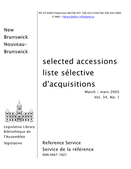 Selected Accessions Liste Sélective D'acquisitions March / Mars 2005 Vol