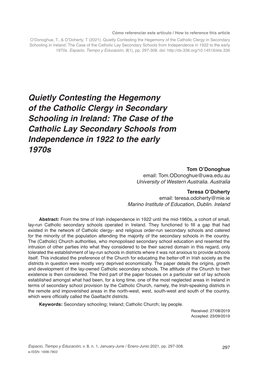 The Case of the Catholic Lay Secondary Schools from Independence in 1922 to the Early 1970S