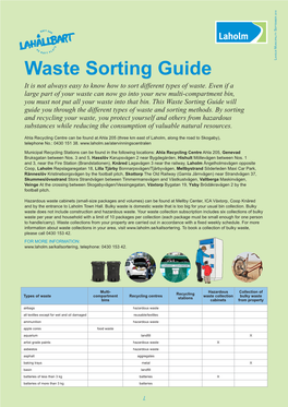 Waste Sorting Guide It Is Not Always Easy to Know How to Sort Different Types of Waste