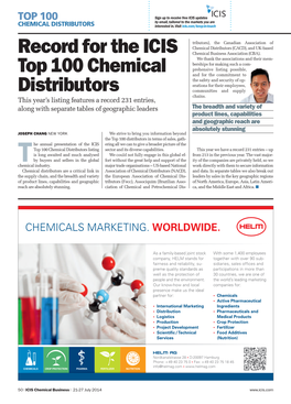 Record for the Icis Top 100 Chemical Distributors