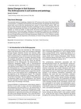 Game Changer in Soil Science. the Anthropocene in Soil Science And