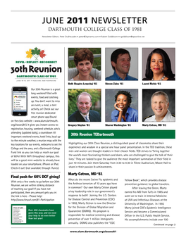 JUNE 2011 Newsletter DARTMOUTH COLLEGE CLASS of 1981