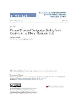 Finding Poetic Creativity in the Tibetan Election in Exile Tsering Wangchuk University of San Francisco, Twangchuk@Usfca.Edu