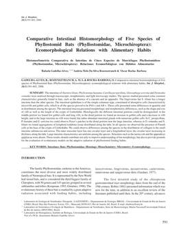 Comparative Intestinal Histomorphology of Five Species of Phyllostomid Bats (Phyllostomidae, Microchiroptera): Ecomorphological Relations with Alimentary Habits