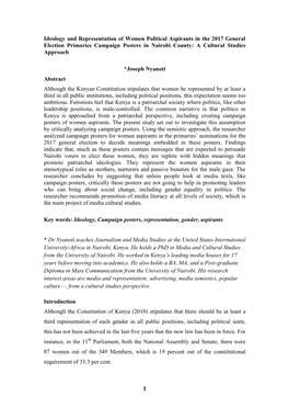 Ideology and Representation of Women Political Aspirants in the 2017 General Election Primaries Campaign Posters in Nairobi County: a Cultural Studies Approach