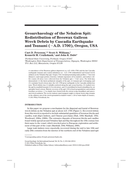 Geoarchaeology of the Nehalem Spit: Redistribution of Beeswax Galleon Wreck Debris by Cascadia Earthquake and Tsunami (ϳa.D