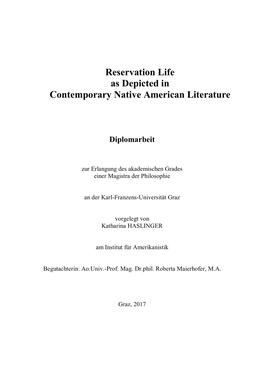 Reservation Life As Depicted in Contemporary Native American Literature