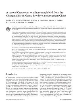 A Second Cretaceous Ornithuromorph Bird from the Changma Basin, Gansu Province, Northwestern China