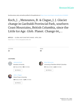 Koch, J. , Menounos, B. & Clague, J. J. Glacier Change in Garibaldi