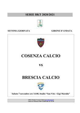 COSENZA CALCIO Vs BRESCIA CALCIO