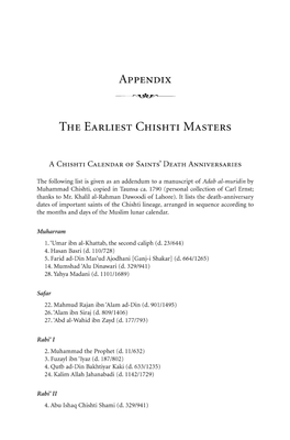 Appendix the Earliest Chishti Masters