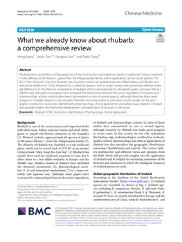 What We Already Know About Rhubarb: a Comprehensive Review Hong Xiang1†, Jiaxin Zuo1,2†, Fangyue Guo3† and Deshi Dong4*