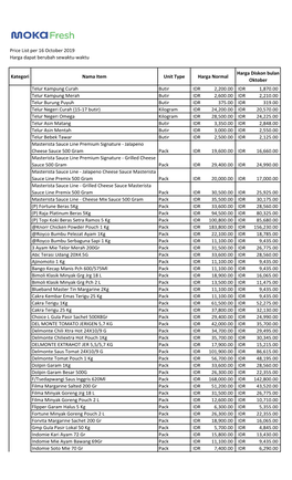 Price List Per 16 October 2019 Harga Dapat Berubah Sewaktu-Waktu