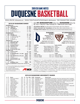 2019-20 Game Notes