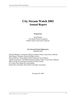 City Stream Watch 2003 Annual Report