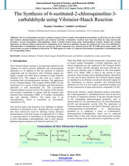 The Synthesis of 6-Sustituted-2-Chloroquinoline-3-Carbaldehyde Using Vilsmeier-Haack Reaction