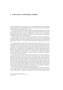 1 a Short Survey of the History of Optics