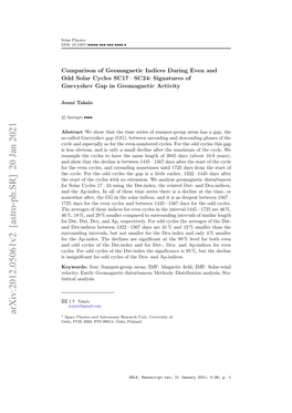 Arxiv:2012.05061V2 [Astro-Ph.SR] 20 Jan 2021 1 Space Physics and Astronomy Research Unit, University of Oulu, POB 3000, FIN-90014, Oulu, Finland