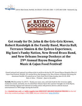 Get Ready for Dr. John & the Gris-Gris Krewe, Robert Randolph & the Family Band, Marcia Ball, Terrance Simien &