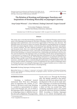 The Relation of Kendang and Jaipongan: Functions and Inspirations of Kendang Musicality on Jaipongan’S Journey