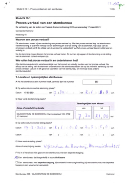 Proces-Verbaal Van Een Stembureau 1 / 65 R