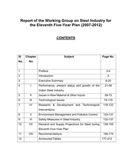 Report of the Working Group on Steel Industry for the Eleventh Five-Year Plan (2007-2012)