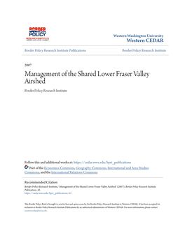 Management of the Shared Lower Fraser Valley Airshed Border Policy Research Institute