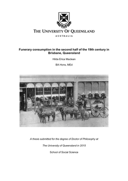 Funerary Consumption in the Second Half of the 19Th Century in Brisbane, Queensland