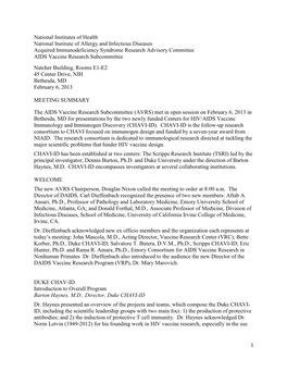 AVRS Meeting Summary, February 6, 2013