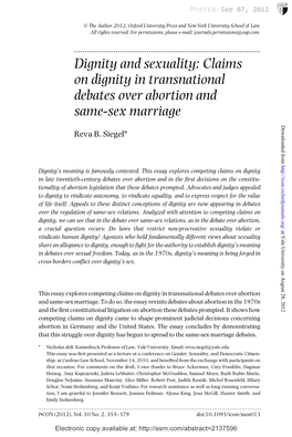 Claims on Dignity in Transnational Debates Over Abortion and Same-Sex Marriage Downloaded from Reva B