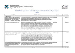 LOCAL GIA: S&T Approaches to National Development (STAND) in the Davao Region Projects CY 2017