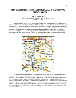 Moth Inventories of Eleven Major Study Areas in South-Central