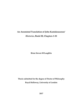 An Annotated Translation of John Kantakouzenos' Histories, Book III