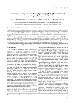 Diptera: Syrphidae) Based on Larval Morphology and Molecular Data