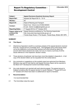 Report to Regulatory Committee - 8 December 2010 Development Control