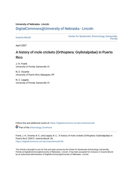 A History of Mole Crickets (Orthoptera: Gryllotalpidae) in Puerto Rico